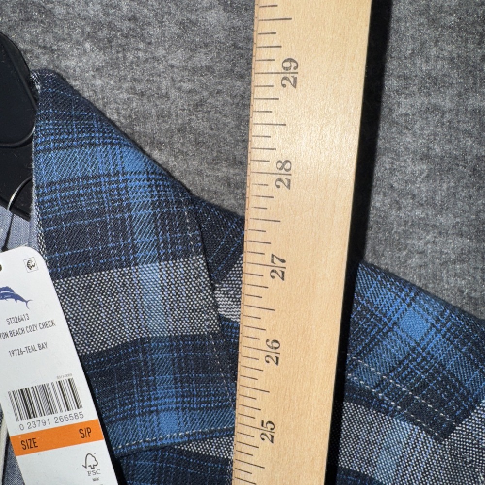 TOMMY BAHAMA Shirt Men Canyon Beach Flannel Cozy Check Teal Bay Sz S NEW $148 - Picture 6 of 10